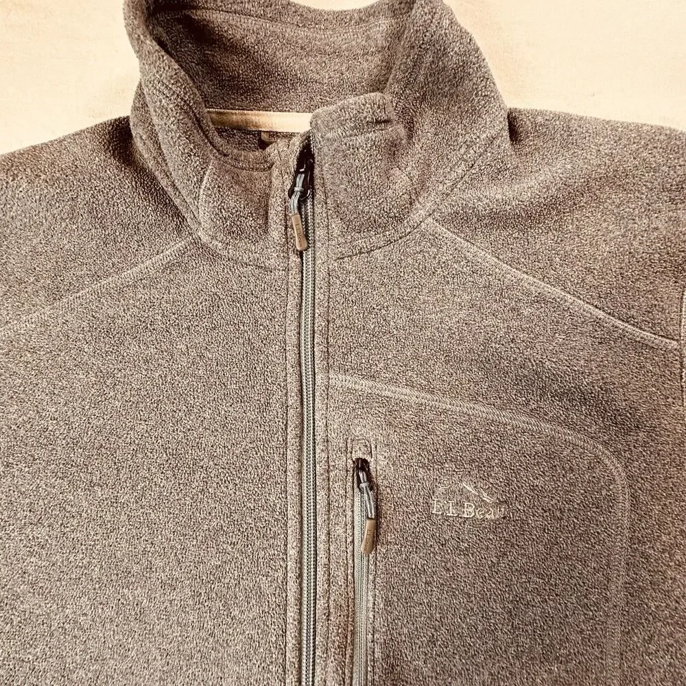 LL Bean Mens Sweater Fleece Full Zip Jacket Gray Slightly Fitted M